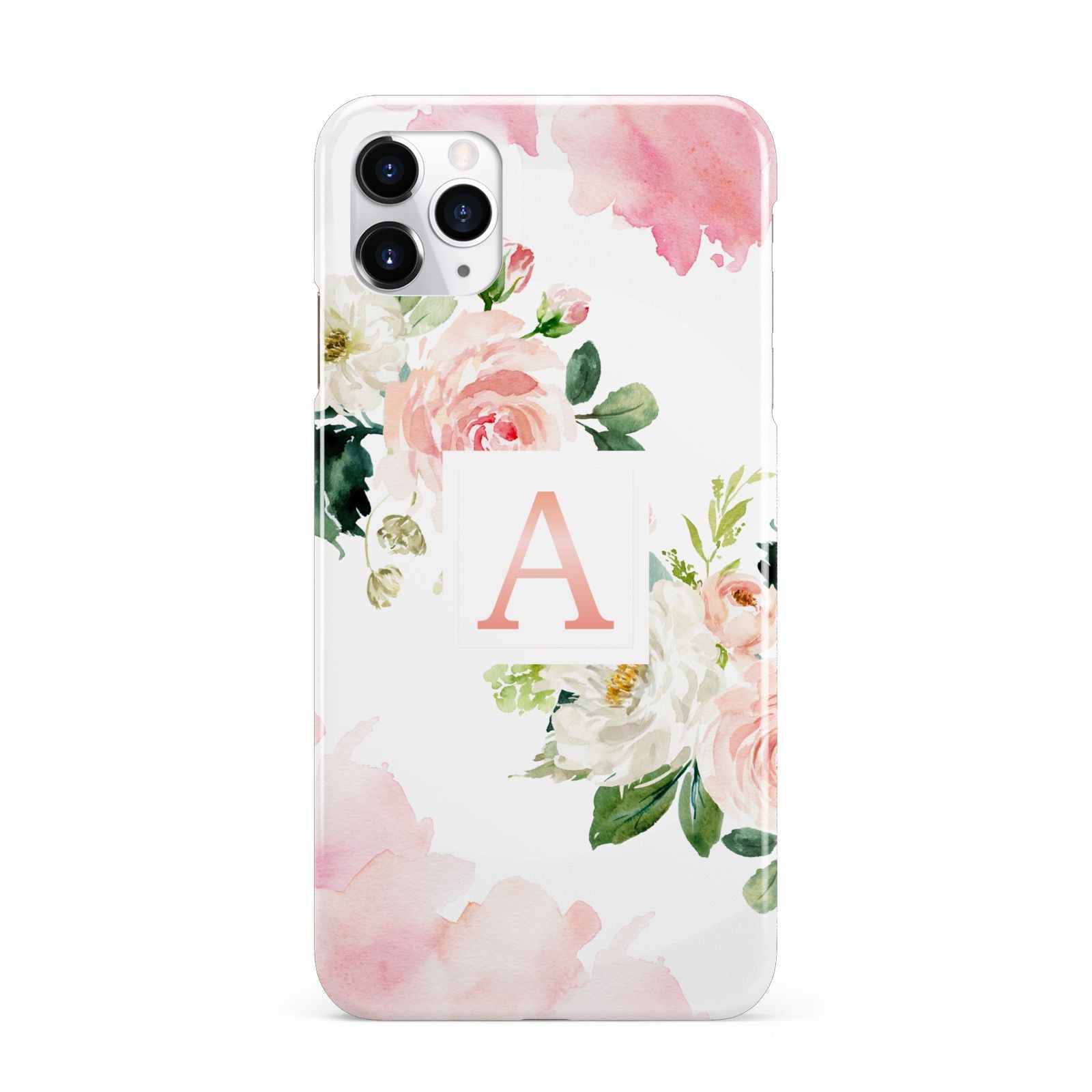 Pink Monogram Floral Roses Personalised iPhone 11 Pro Max 3D Snap Case
