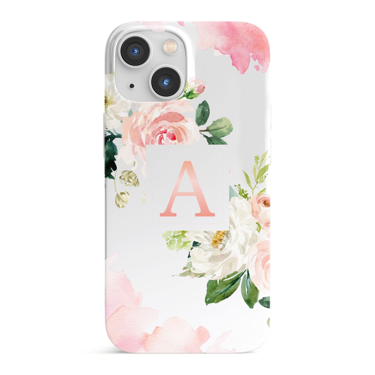 Pink Monogram Floral Roses Personalised iPhone 13 Mini Full Wrap 3D Snap Case