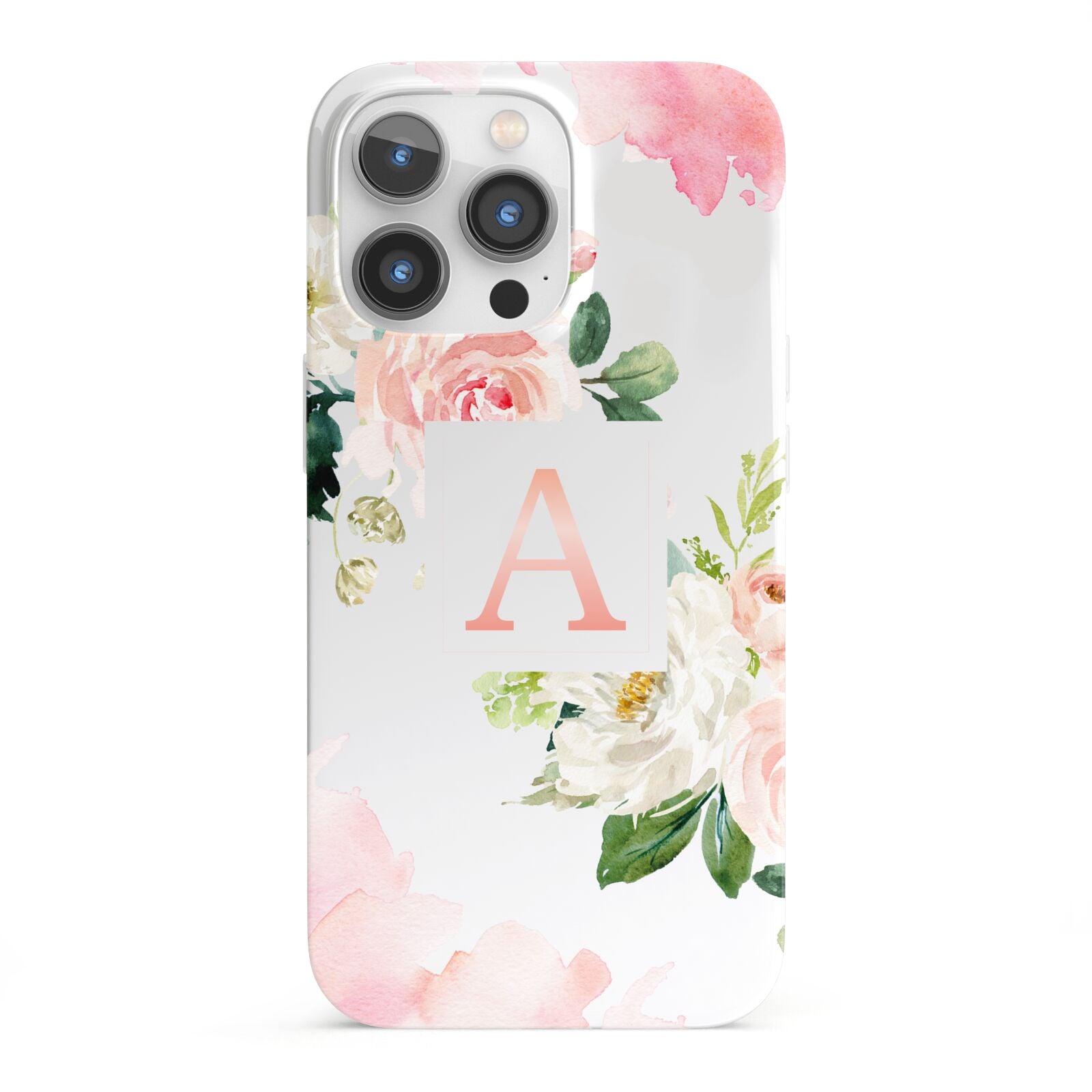 Pink Monogram Floral Roses Personalised iPhone 13 Pro Full Wrap 3D Snap Case