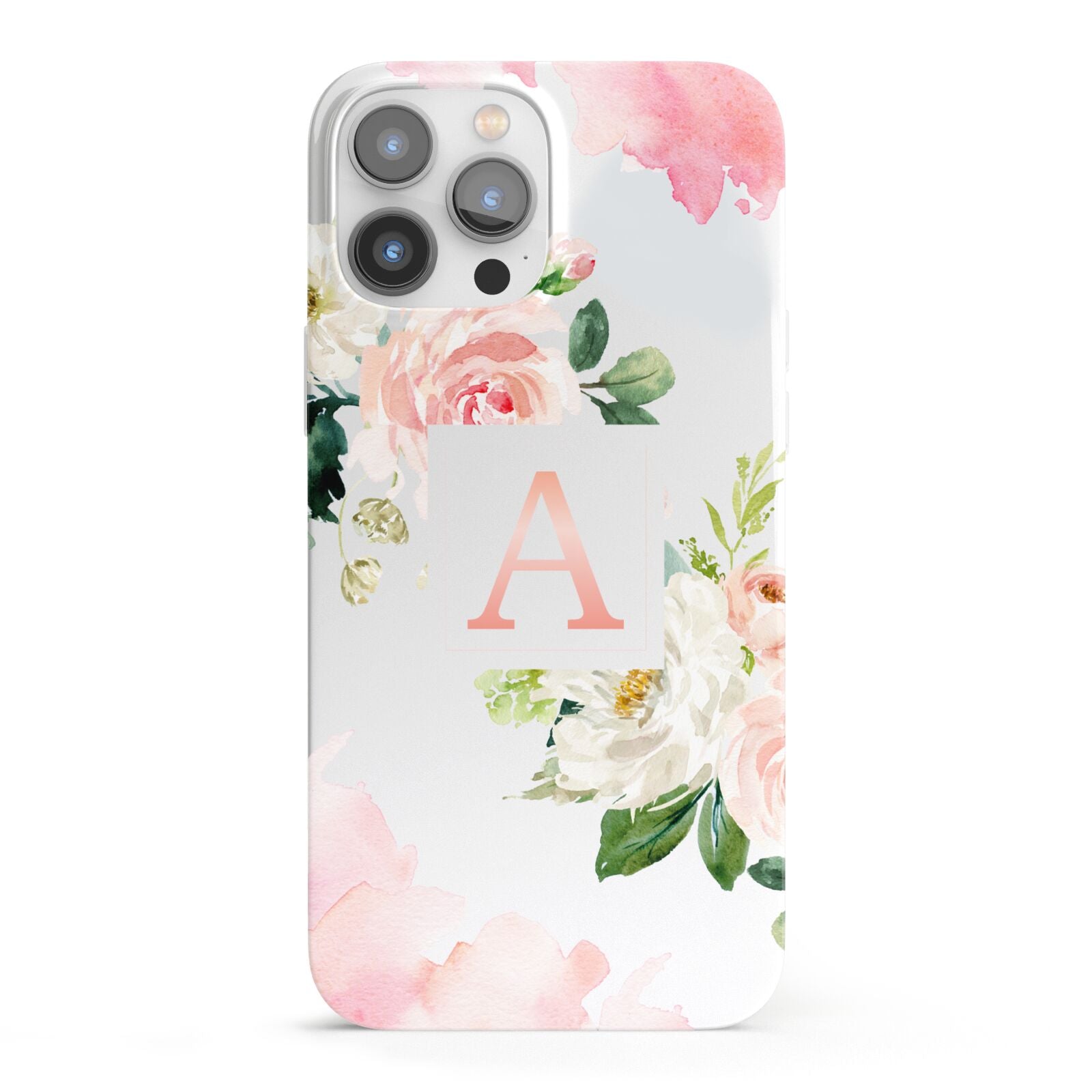 Pink Monogram Floral Roses Personalised iPhone 13 Pro Max Full Wrap 3D Snap Case