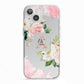 Pink Monogram Floral Roses Personalised iPhone 13 TPU Impact Case with White Edges