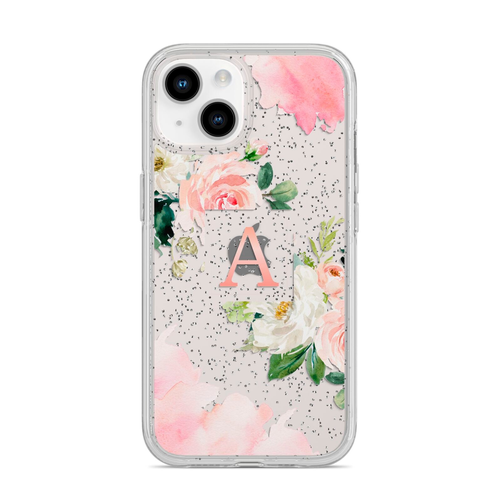 Pink Monogram Floral Roses Personalised iPhone 14 Glitter Tough Case Starlight