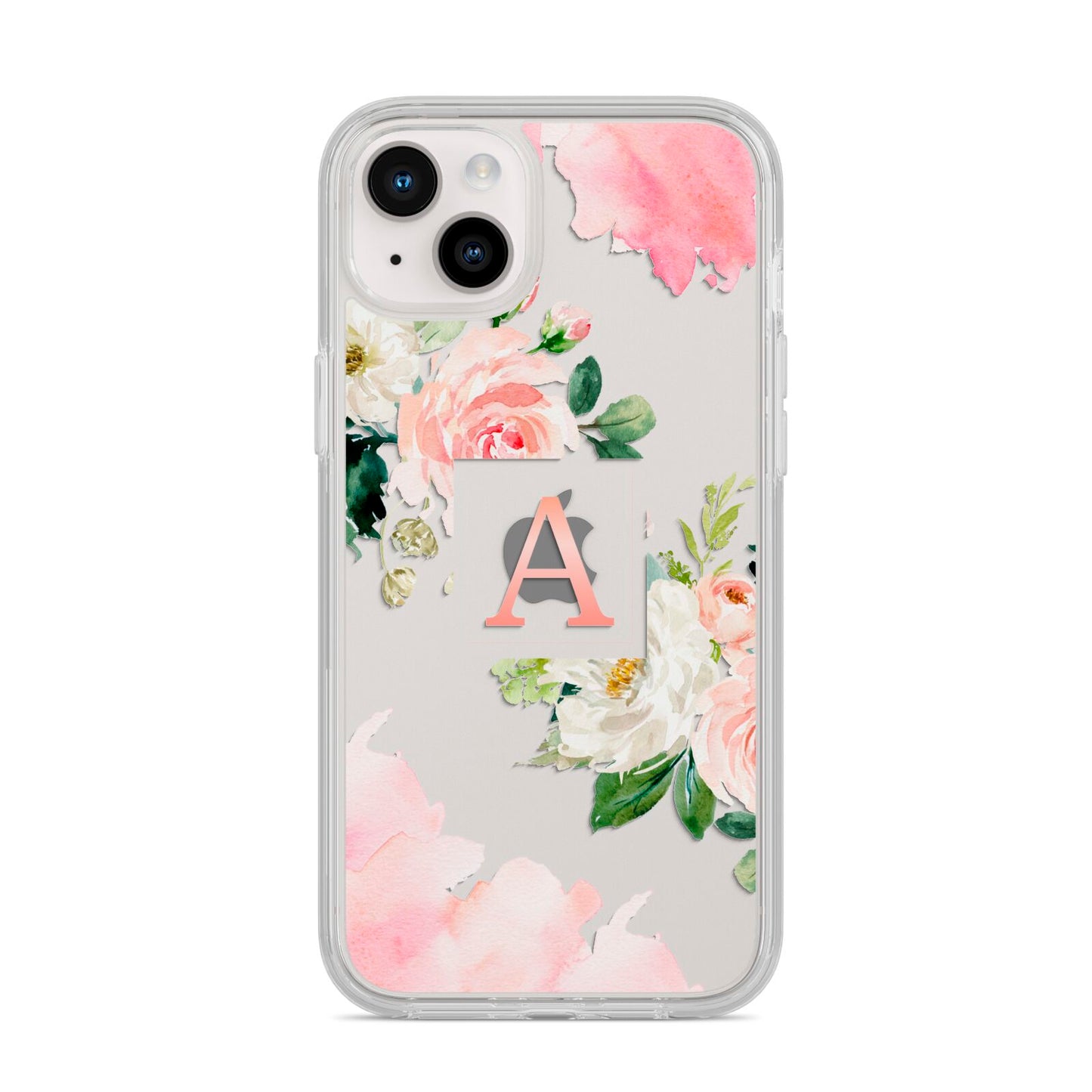 Pink Monogram Floral Roses Personalised iPhone 14 Plus Clear Tough Case Starlight