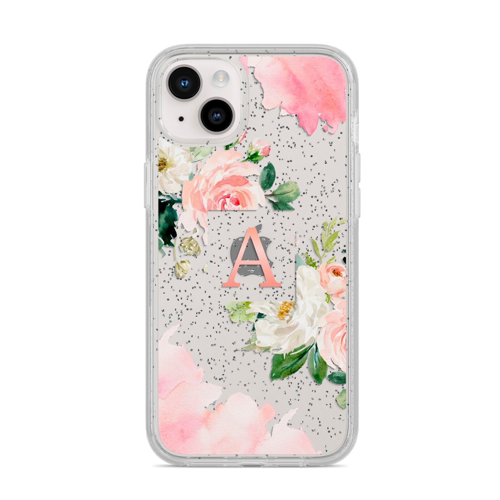 Pink Monogram Floral Roses Personalised iPhone 14 Plus Glitter Tough Case Starlight