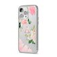 Pink Monogram Floral Roses Personalised iPhone 14 Pro Max Clear Tough Case Silver Angled Image