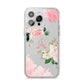 Pink Monogram Floral Roses Personalised iPhone 14 Pro Max Clear Tough Case Silver