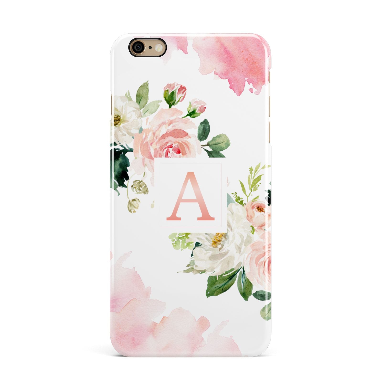 Pink Monogram Floral Roses Personalised iPhone 6 Plus 3D Snap Case on Gold Phone