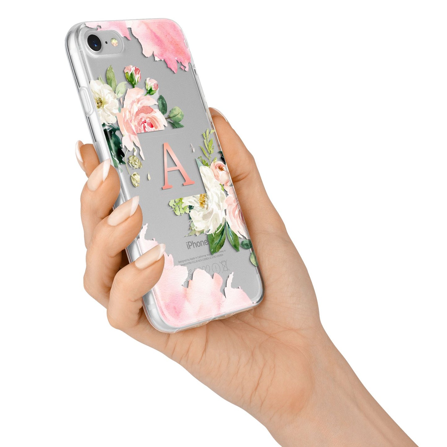 Pink Monogram Floral Roses Personalised iPhone 7 Bumper Case on Silver iPhone Alternative Image