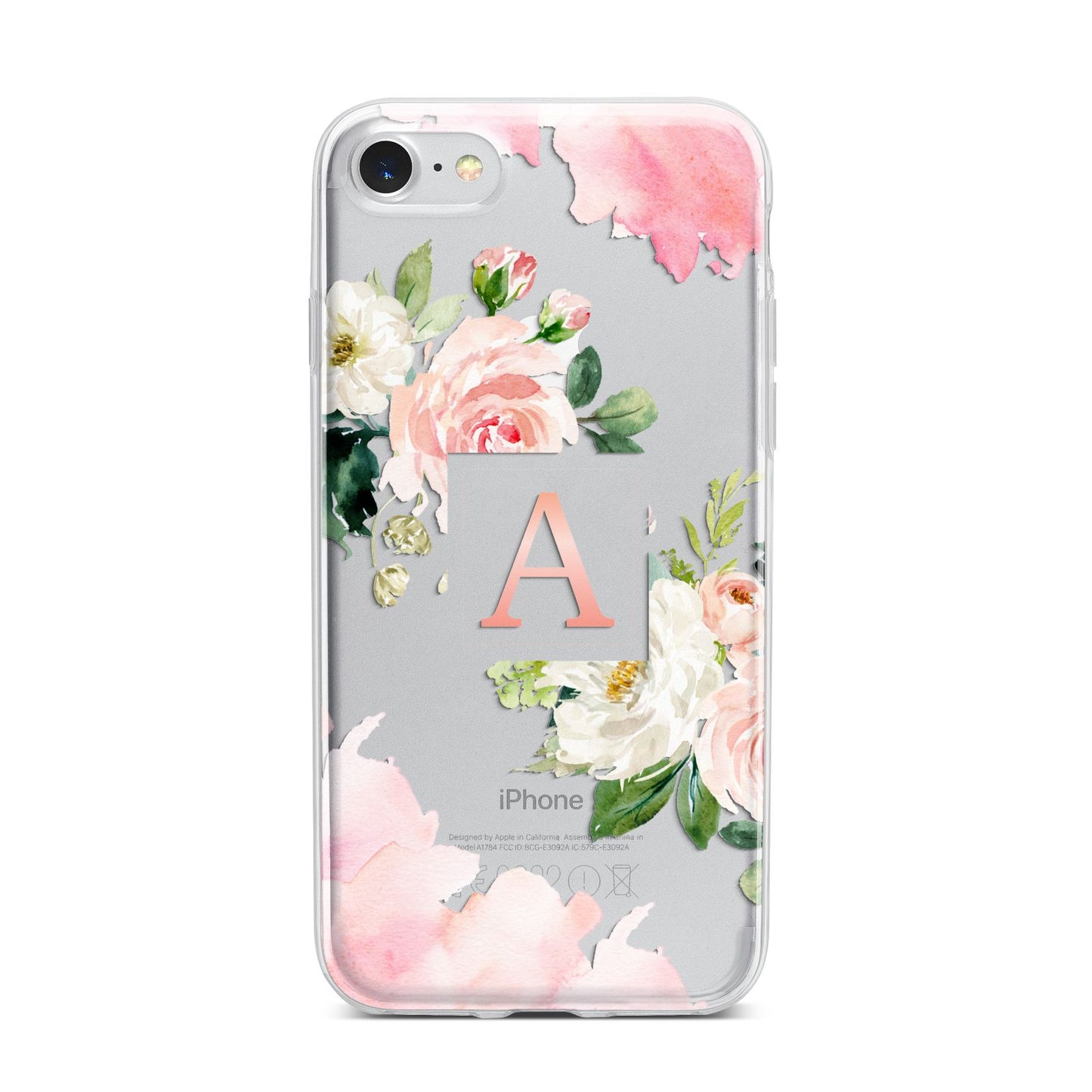 Pink Monogram Floral Roses Personalised iPhone 7 Bumper Case on Silver iPhone