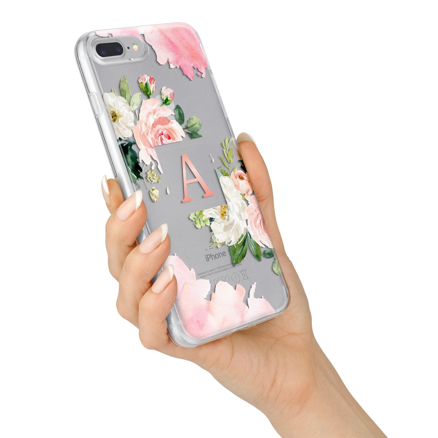 Pink Monogram Floral Roses Personalised iPhone 7 Plus Bumper Case on Silver iPhone Alternative Image