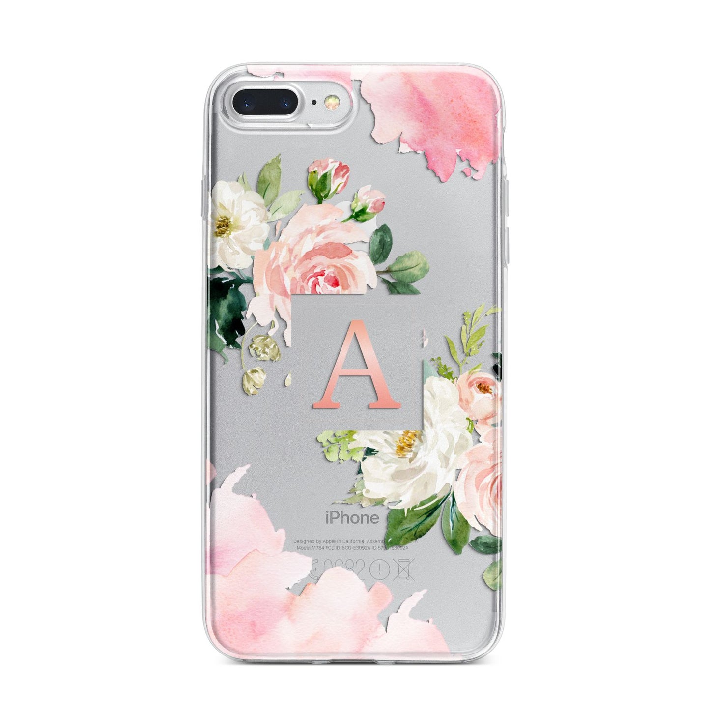 Pink Monogram Floral Roses Personalised iPhone 7 Plus Bumper Case on Silver iPhone