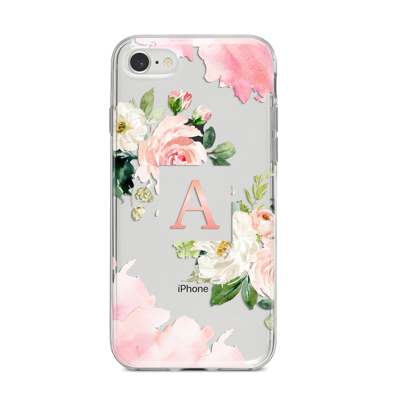 Pink Monogram Floral Roses Personalised iPhone 8 Bumper Case on Silver iPhone