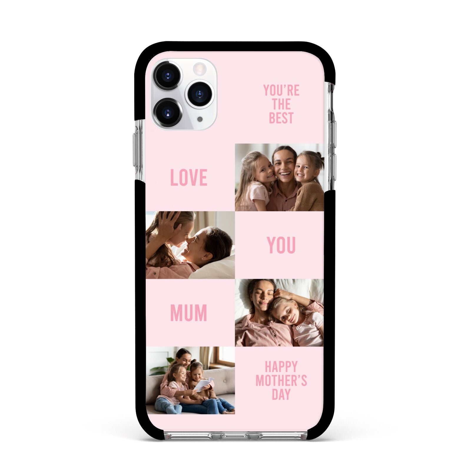 Pink Mothers Day Photo Collage Apple iPhone 11 Pro Max in Silver with Black Impact Case