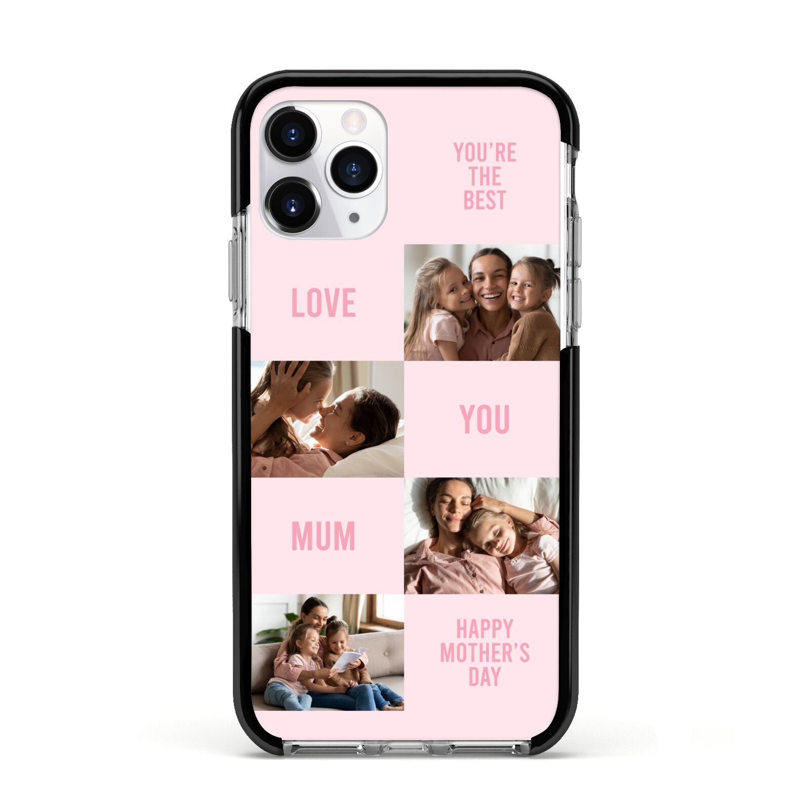Pink Mothers Day Photo Collage Apple iPhone 11 Pro in Silver with Black Impact Case