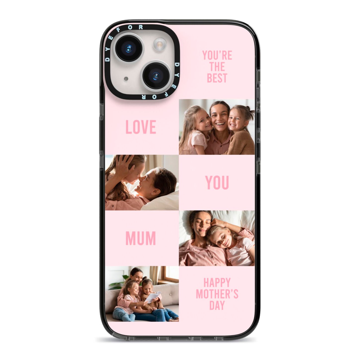 Pink Mothers Day Photo Collage iPhone 14 Black Impact Case on Silver phone