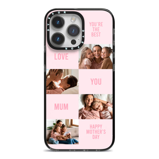 Pink Mothers Day Photo Collage iPhone 14 Pro Max Black Impact Case on Silver phone