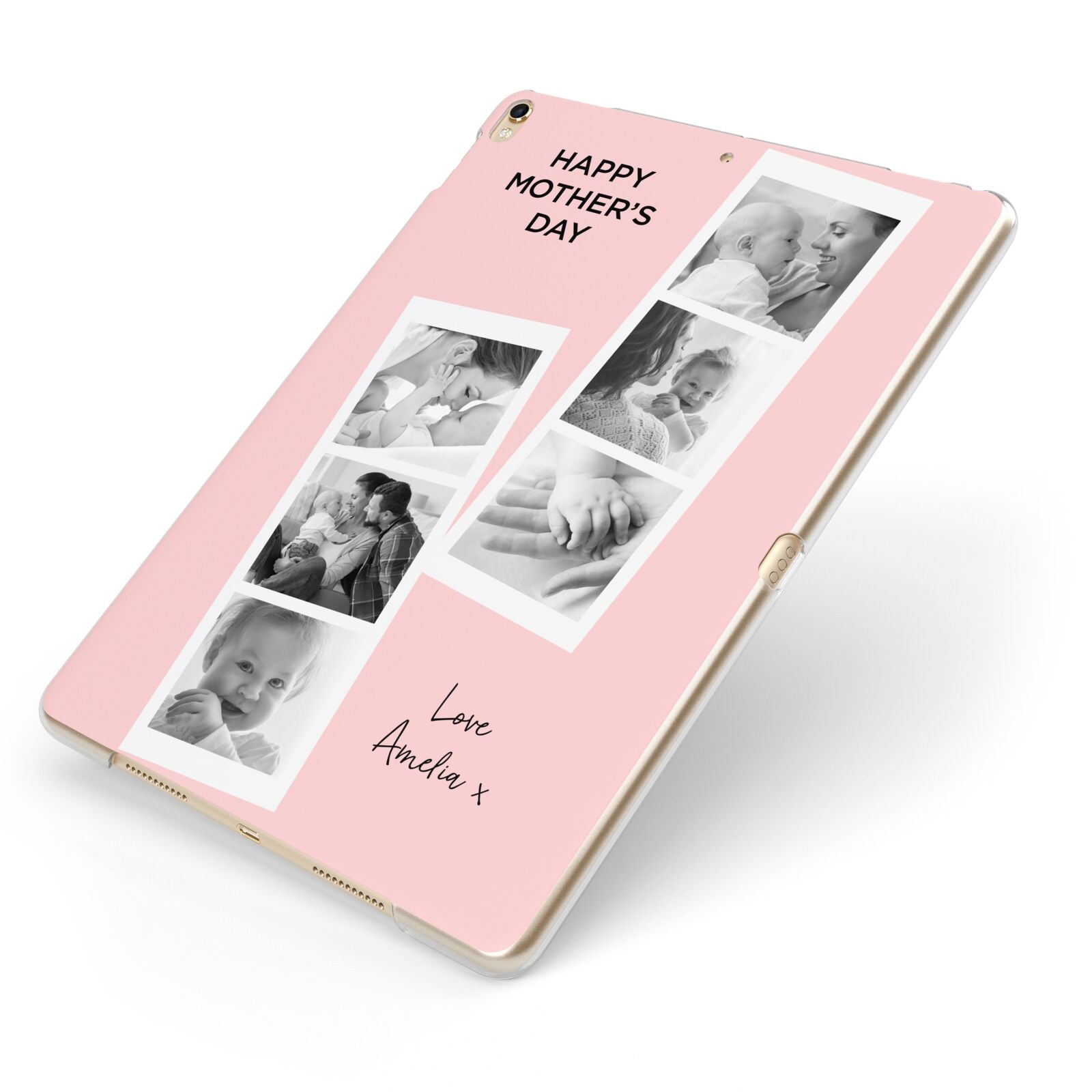 Pink Mothers Day Photo Strips Apple iPad Case on Gold iPad Side View
