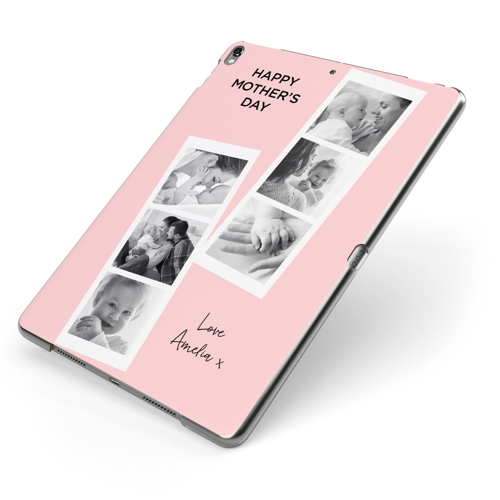 Pink Mothers Day Photo Strips Apple iPad Case on Grey iPad Side View
