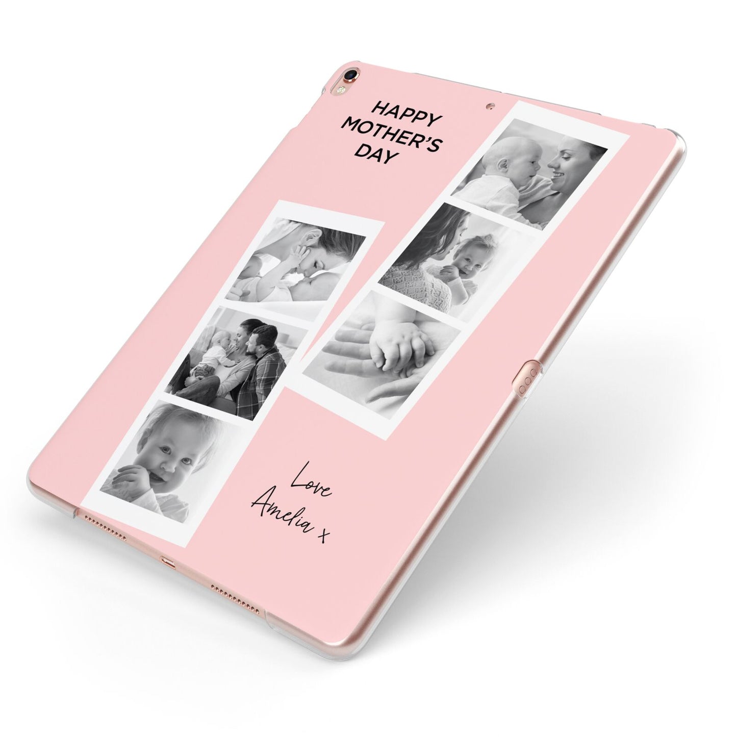 Pink Mothers Day Photo Strips Apple iPad Case on Rose Gold iPad Side View