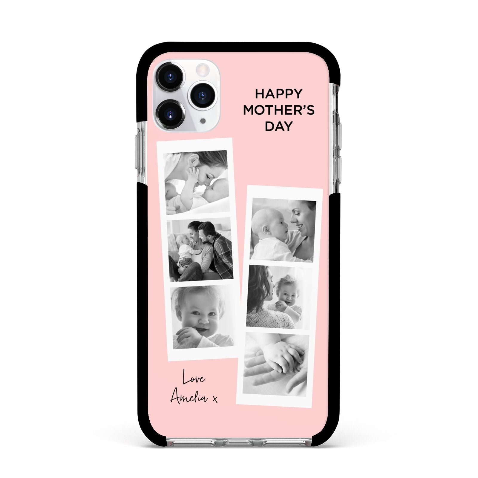 Pink Mothers Day Photo Strips Apple iPhone 11 Pro Max in Silver with Black Impact Case