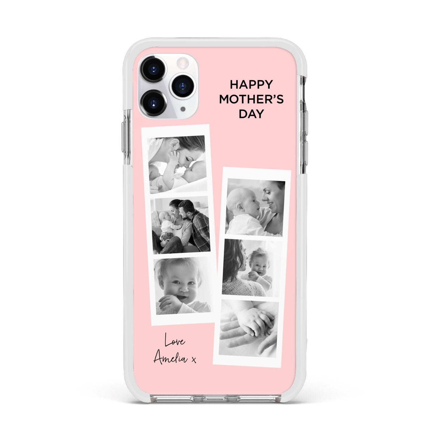 Pink Mothers Day Photo Strips Apple iPhone 11 Pro Max in Silver with White Impact Case