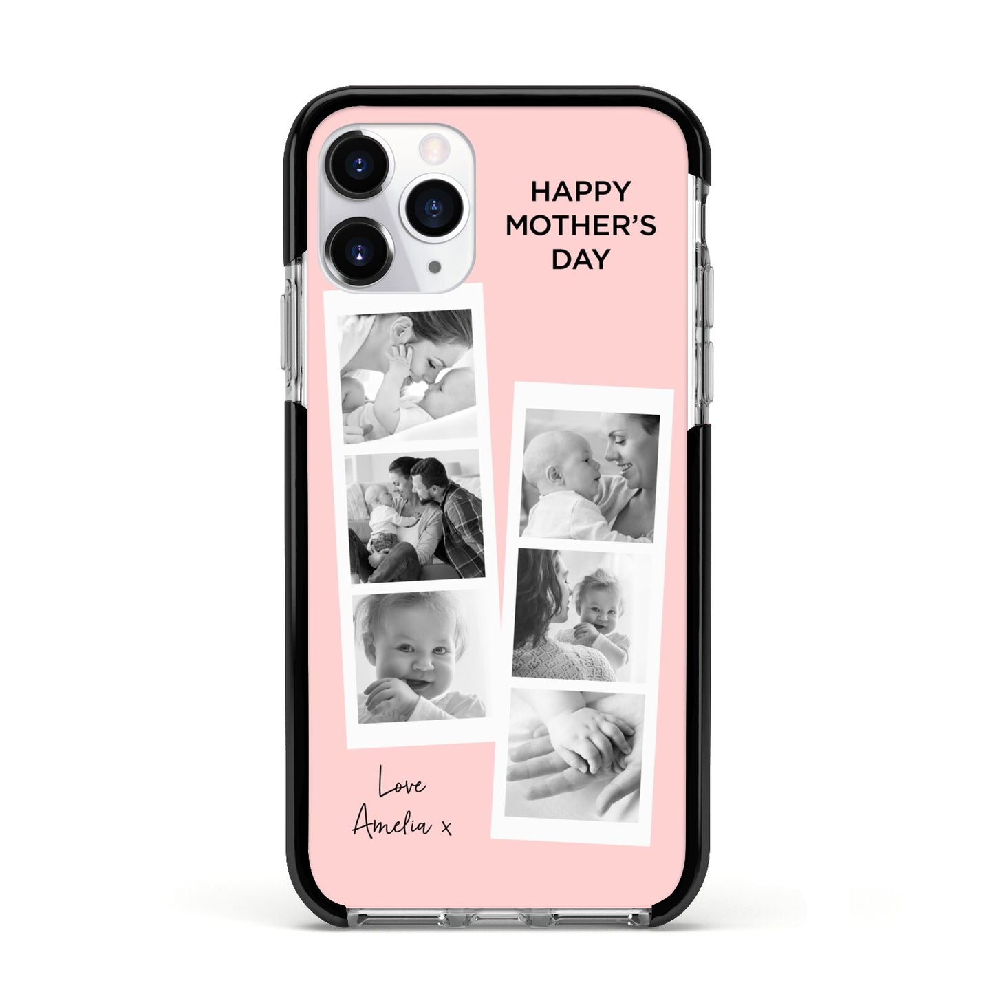 Pink Mothers Day Photo Strips Apple iPhone 11 Pro in Silver with Black Impact Case