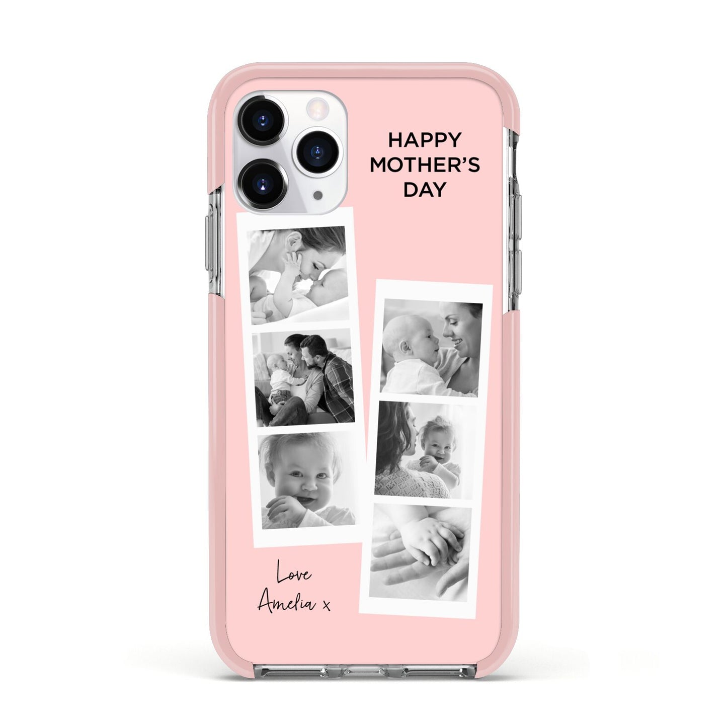 Pink Mothers Day Photo Strips Apple iPhone 11 Pro in Silver with Pink Impact Case