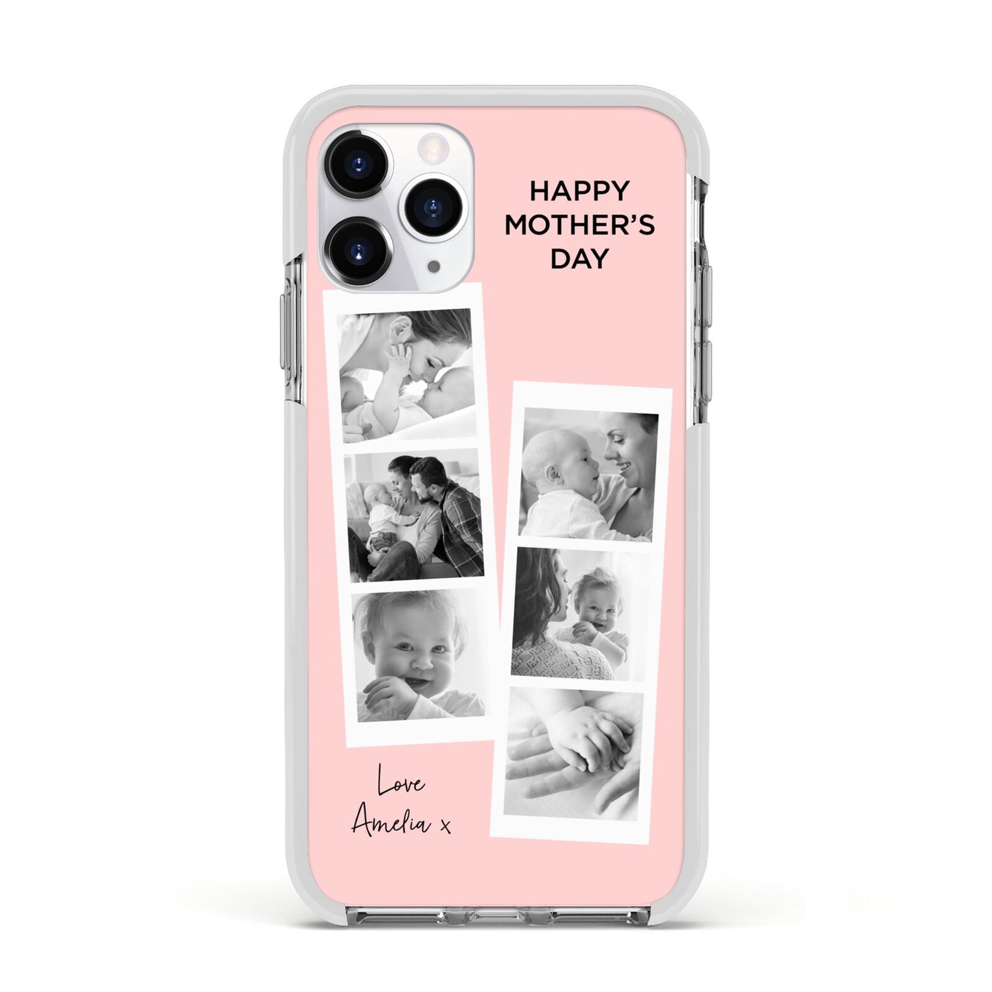 Pink Mothers Day Photo Strips Apple iPhone 11 Pro in Silver with White Impact Case