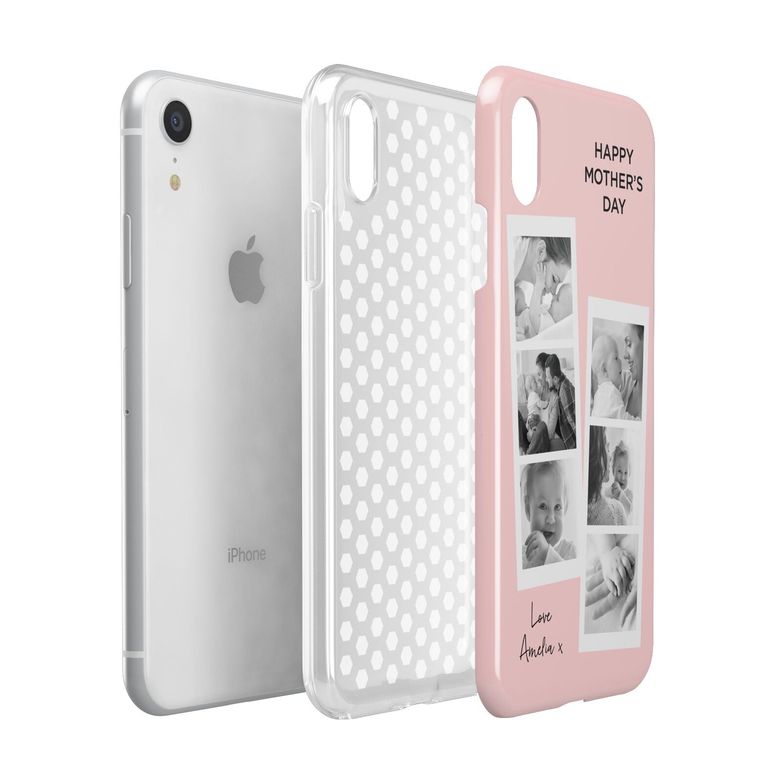 Pink Mothers Day Photo Strips Apple iPhone XR White 3D Tough Case Expanded view