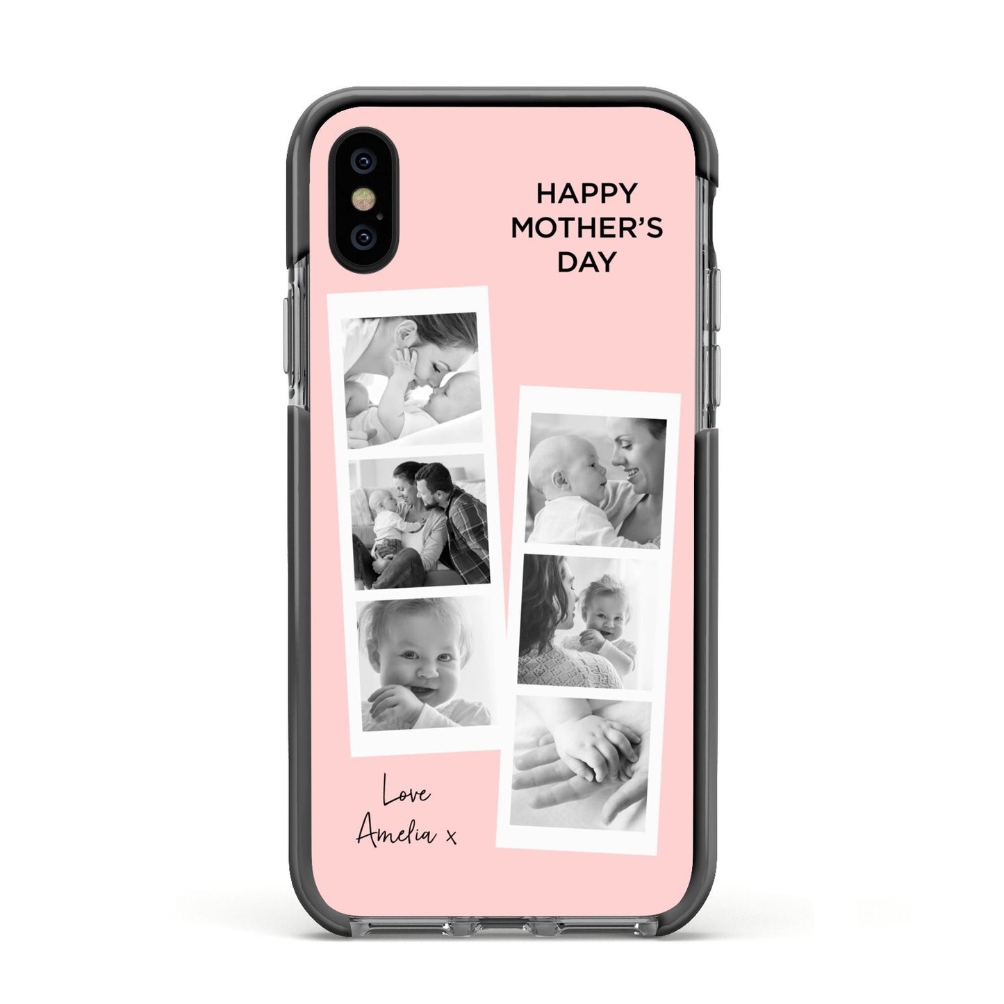 Pink Mothers Day Photo Strips Apple iPhone Xs Impact Case Black Edge on Black Phone