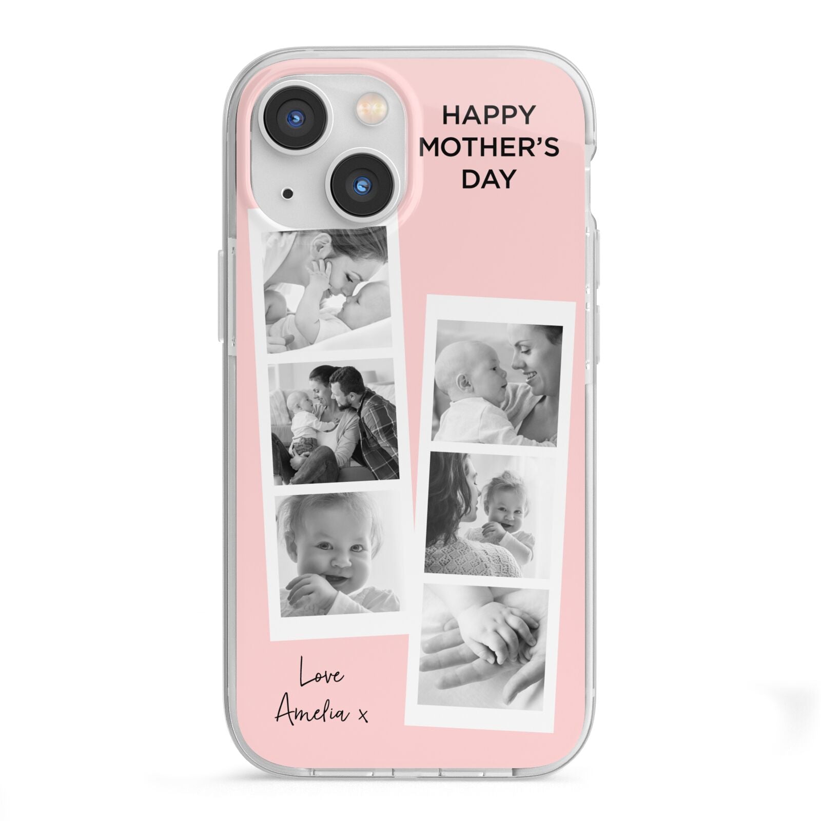 Pink Mothers Day Photo Strips iPhone 13 Mini TPU Impact Case with White Edges