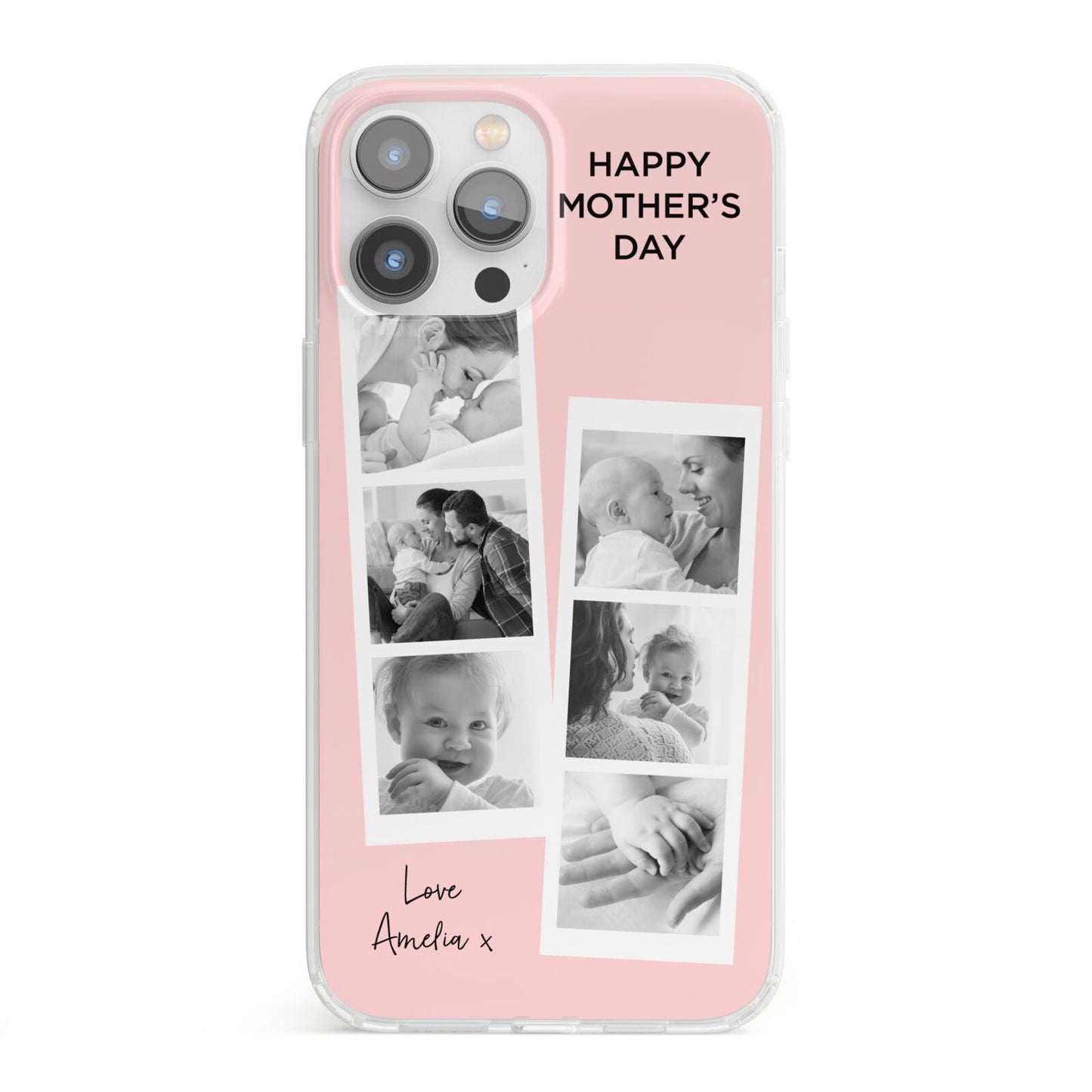 Pink Mothers Day Photo Strips iPhone 13 Pro Max Clear Bumper Case