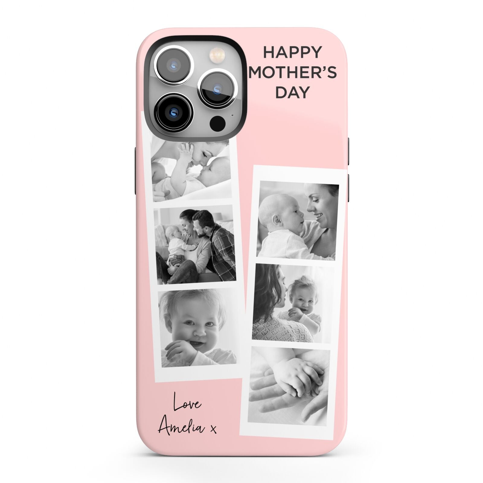 Pink Mothers Day Photo Strips iPhone 13 Pro Max Full Wrap 3D Tough Case