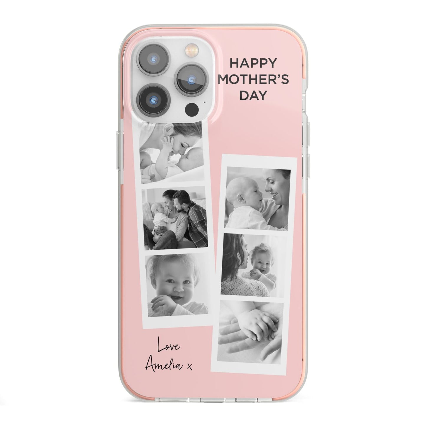 Pink Mothers Day Photo Strips iPhone 13 Pro Max TPU Impact Case with Pink Edges