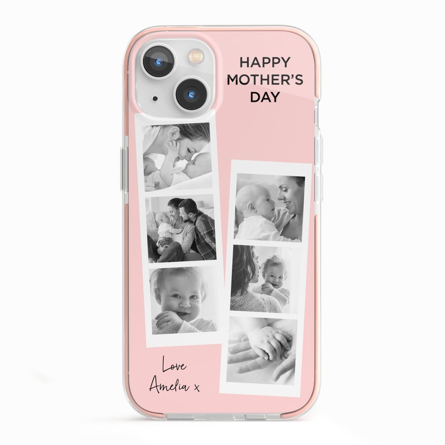 Pink Mothers Day Photo Strips iPhone 13 TPU Impact Case with Pink Edges