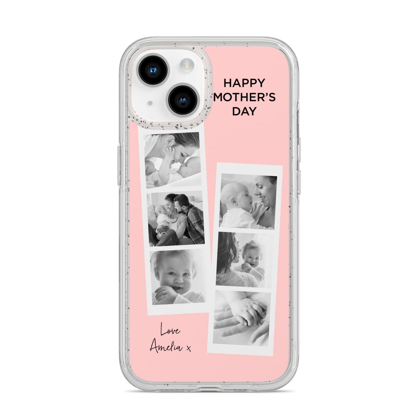 Pink Mothers Day Photo Strips iPhone 14 Glitter Tough Case Starlight