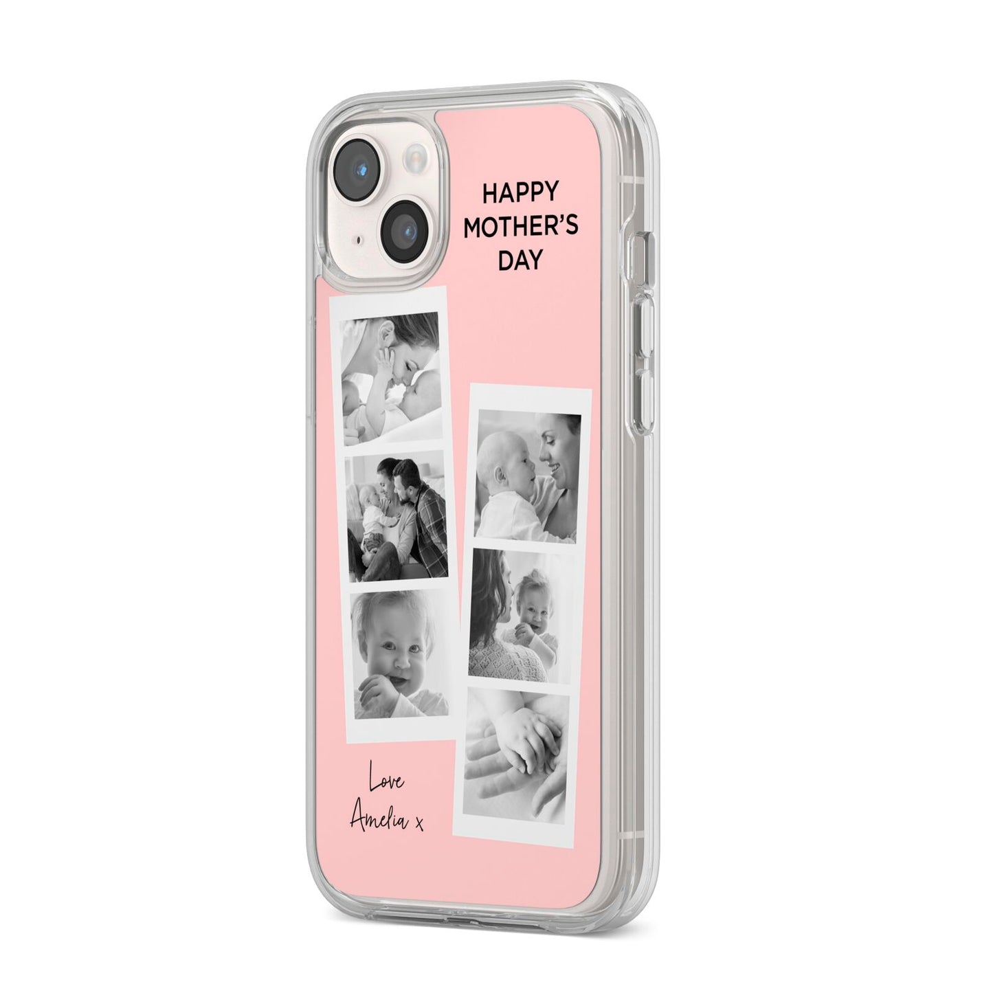 Pink Mothers Day Photo Strips iPhone 14 Plus Clear Tough Case Starlight Angled Image