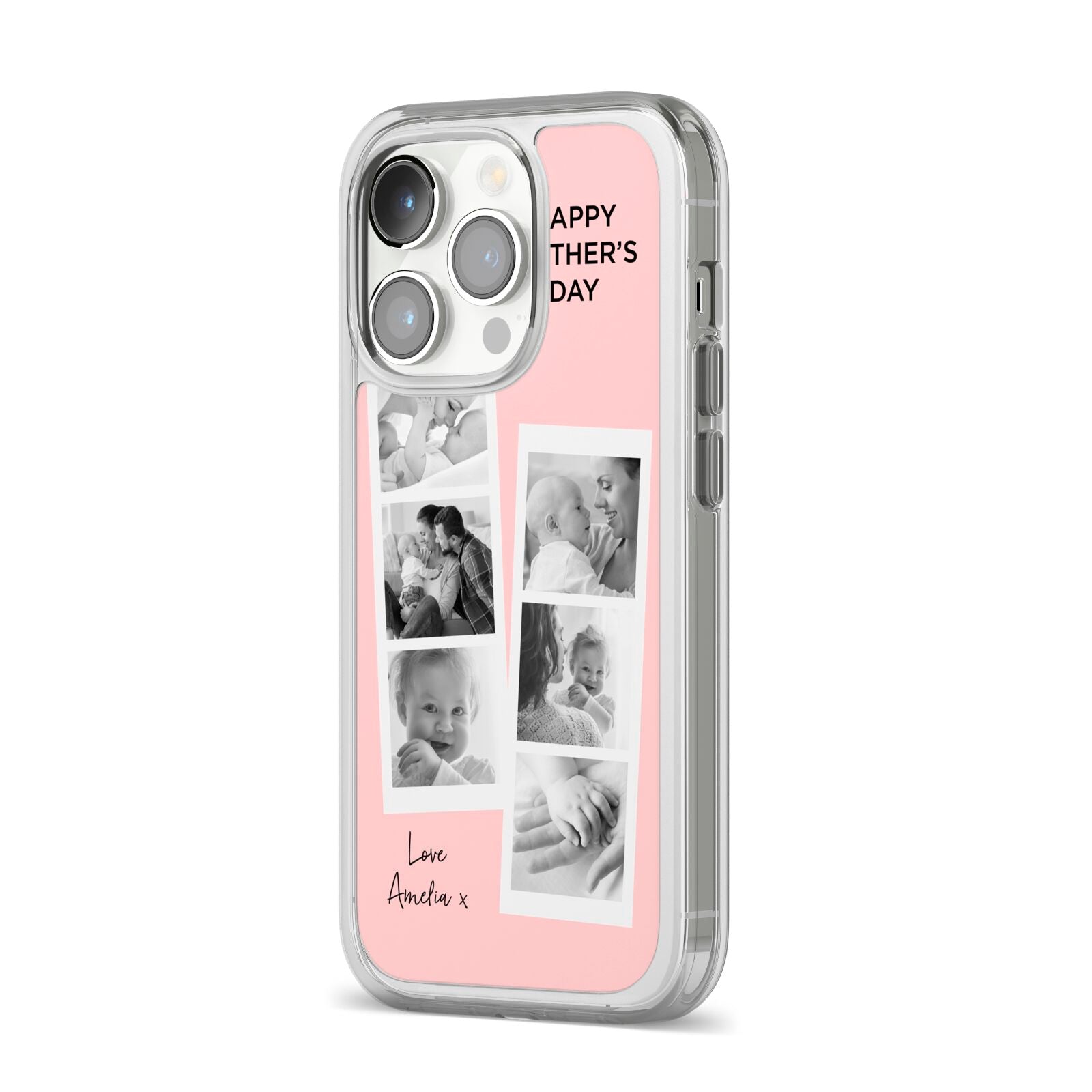 Pink Mothers Day Photo Strips iPhone 14 Pro Clear Tough Case Silver Angled Image