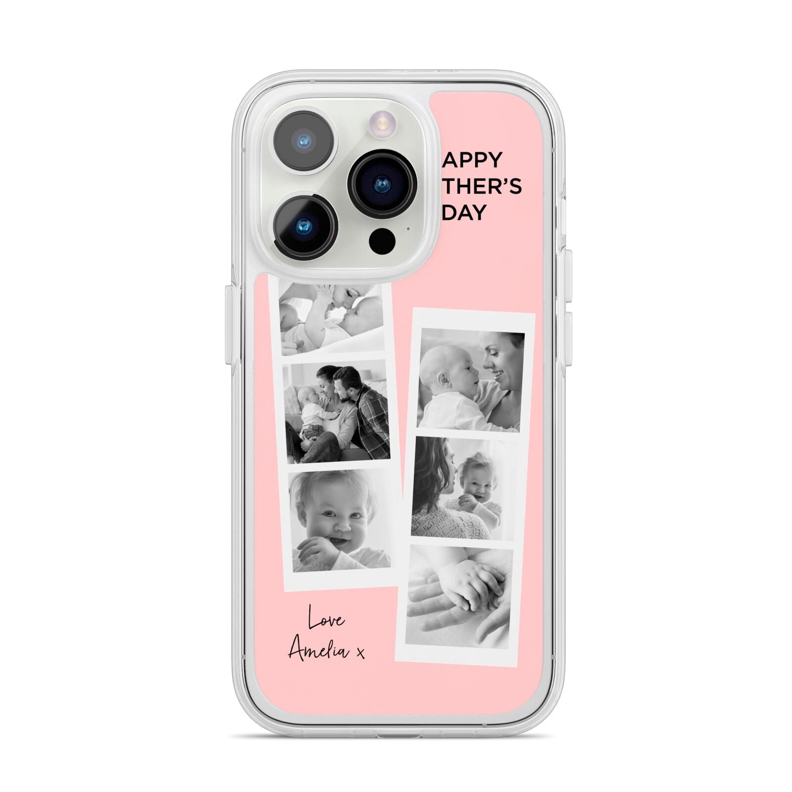Pink Mothers Day Photo Strips iPhone 14 Pro Clear Tough Case Silver