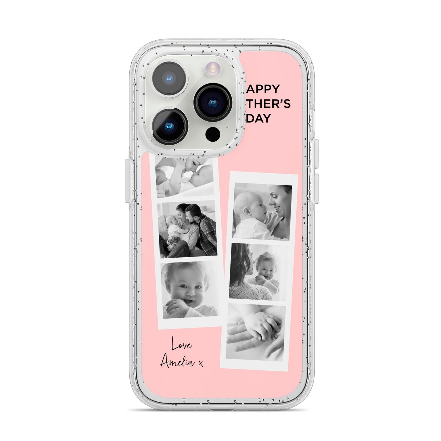 Pink Mothers Day Photo Strips iPhone 14 Pro Glitter Tough Case Silver