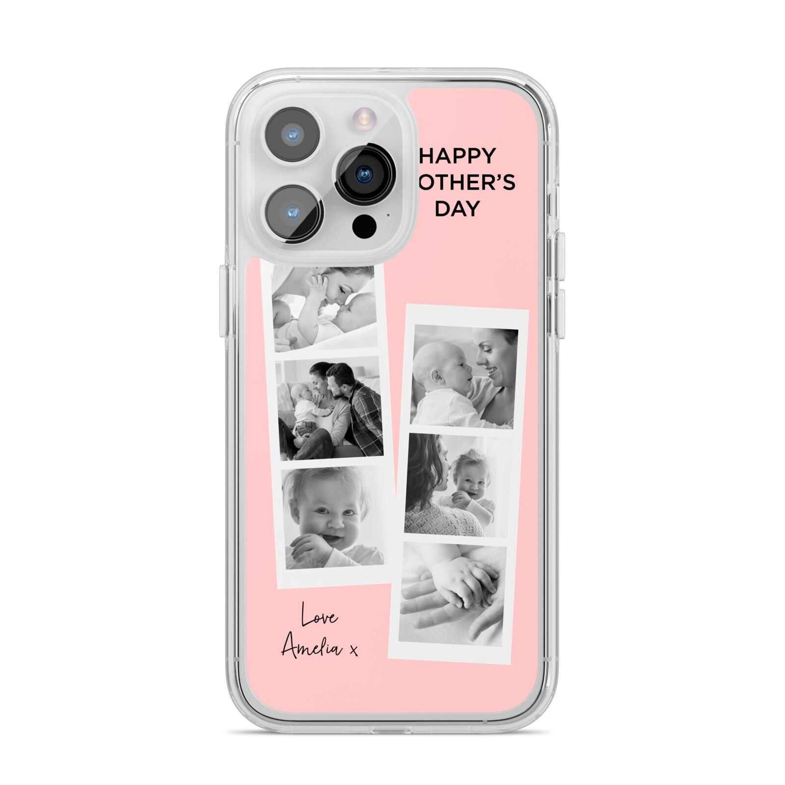 Pink Mothers Day Photo Strips iPhone 14 Pro Max Clear Tough Case Silver