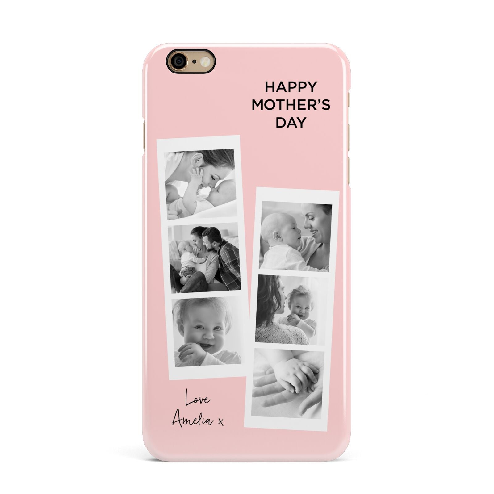 Pink Mothers Day Photo Strips iPhone 6 Plus 3D Snap Case on Gold Phone