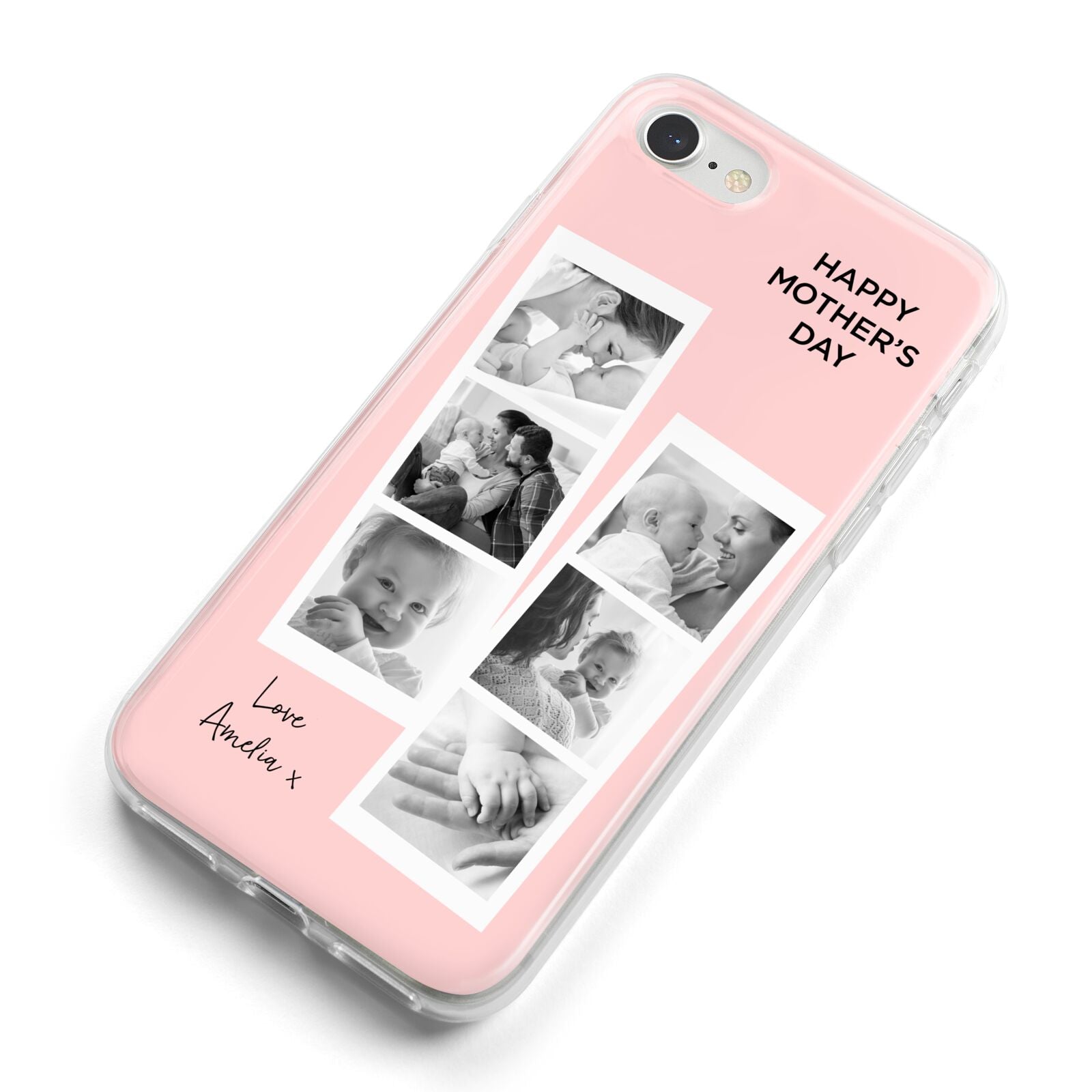 Pink Mothers Day Photo Strips iPhone 8 Bumper Case on Silver iPhone Alternative Image