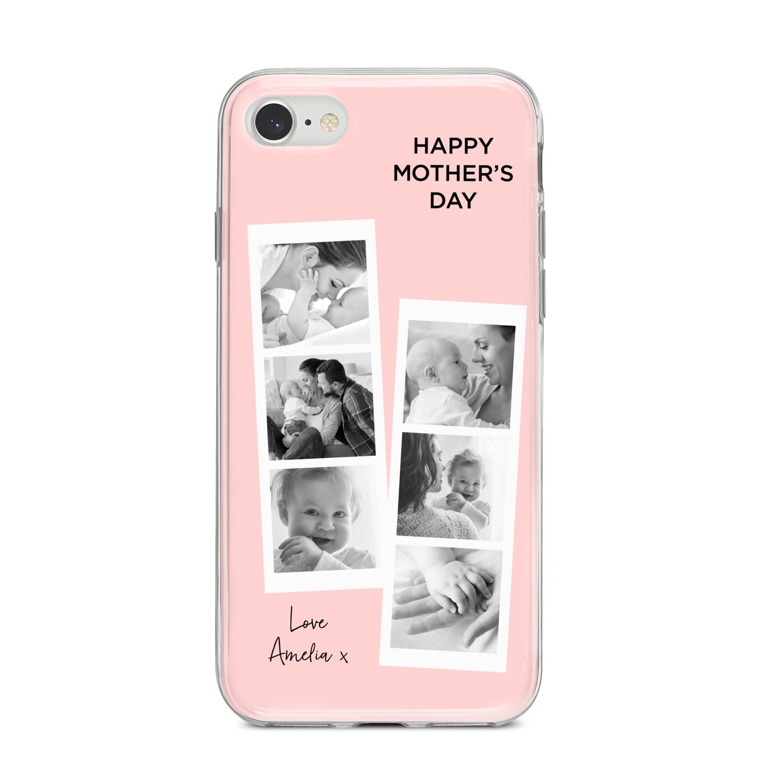 Pink Mothers Day Photo Strips iPhone 8 Bumper Case on Silver iPhone