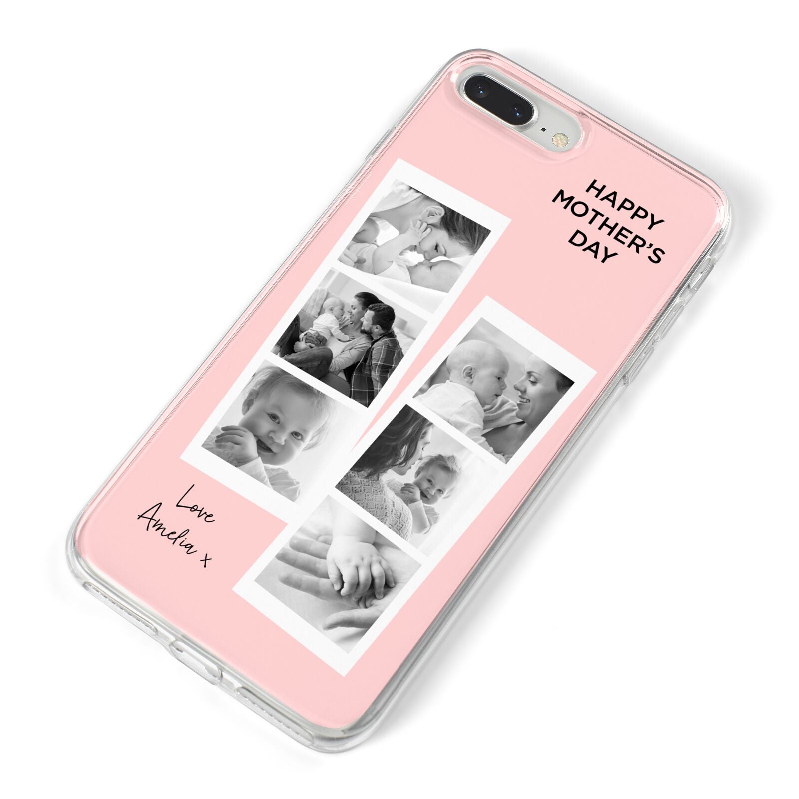 Pink Mothers Day Photo Strips iPhone 8 Plus Bumper Case on Silver iPhone Alternative Image