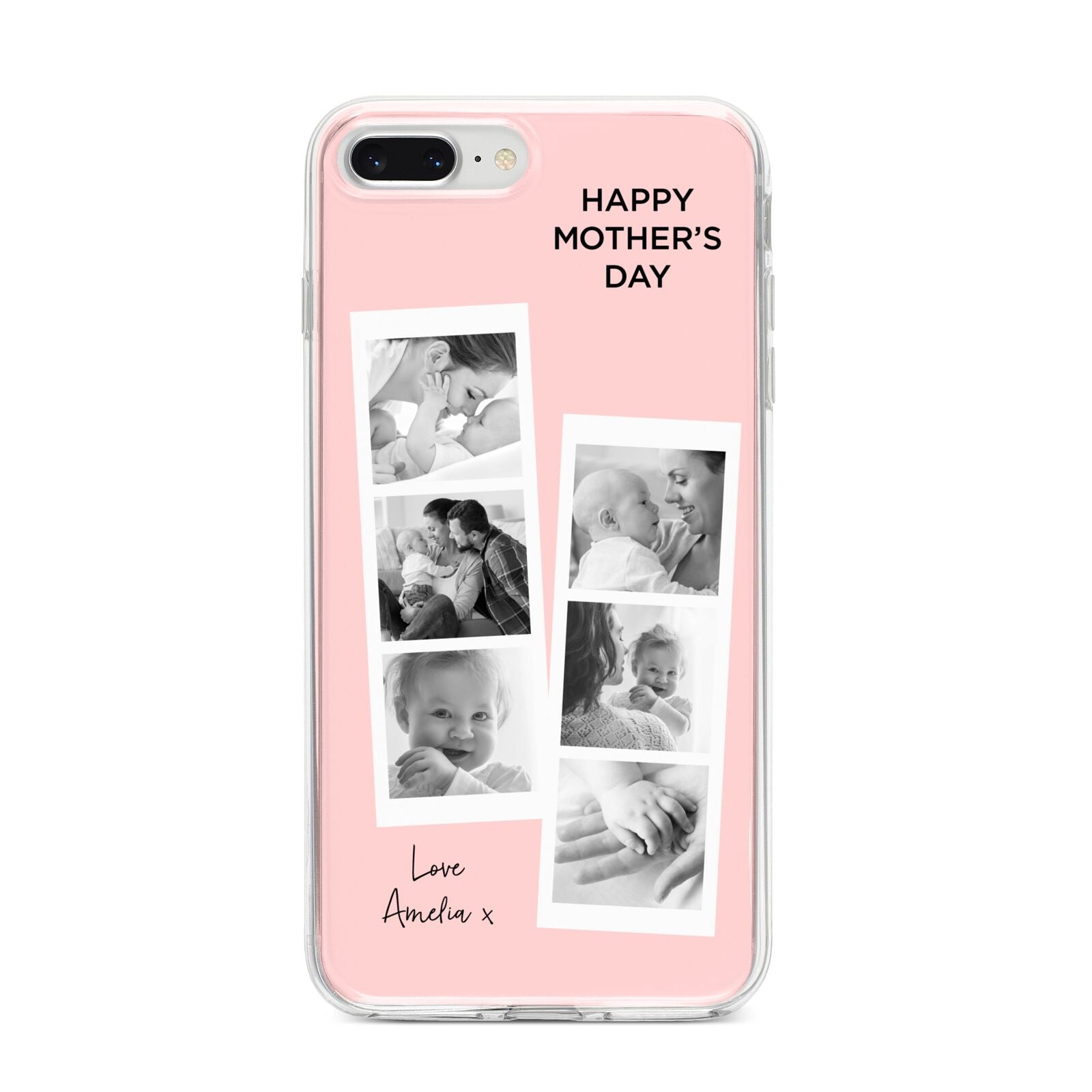 Pink Mothers Day Photo Strips iPhone 8 Plus Bumper Case on Silver iPhone