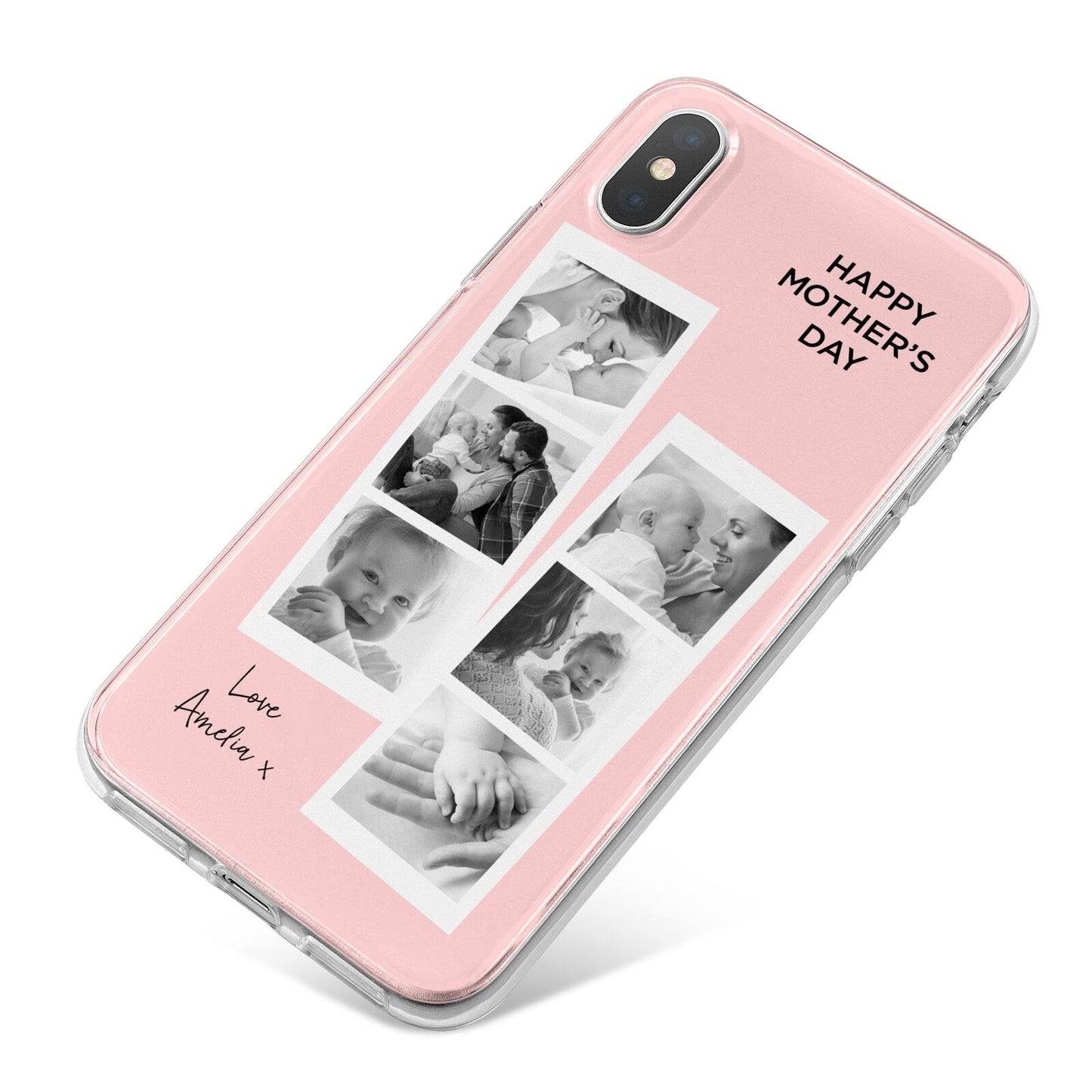 Pink Mothers Day Photo Strips iPhone X Bumper Case on Silver iPhone