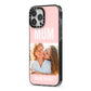 Pink Mothers Day Photo iPhone 13 Pro Max Black Impact Case Side Angle on Silver phone