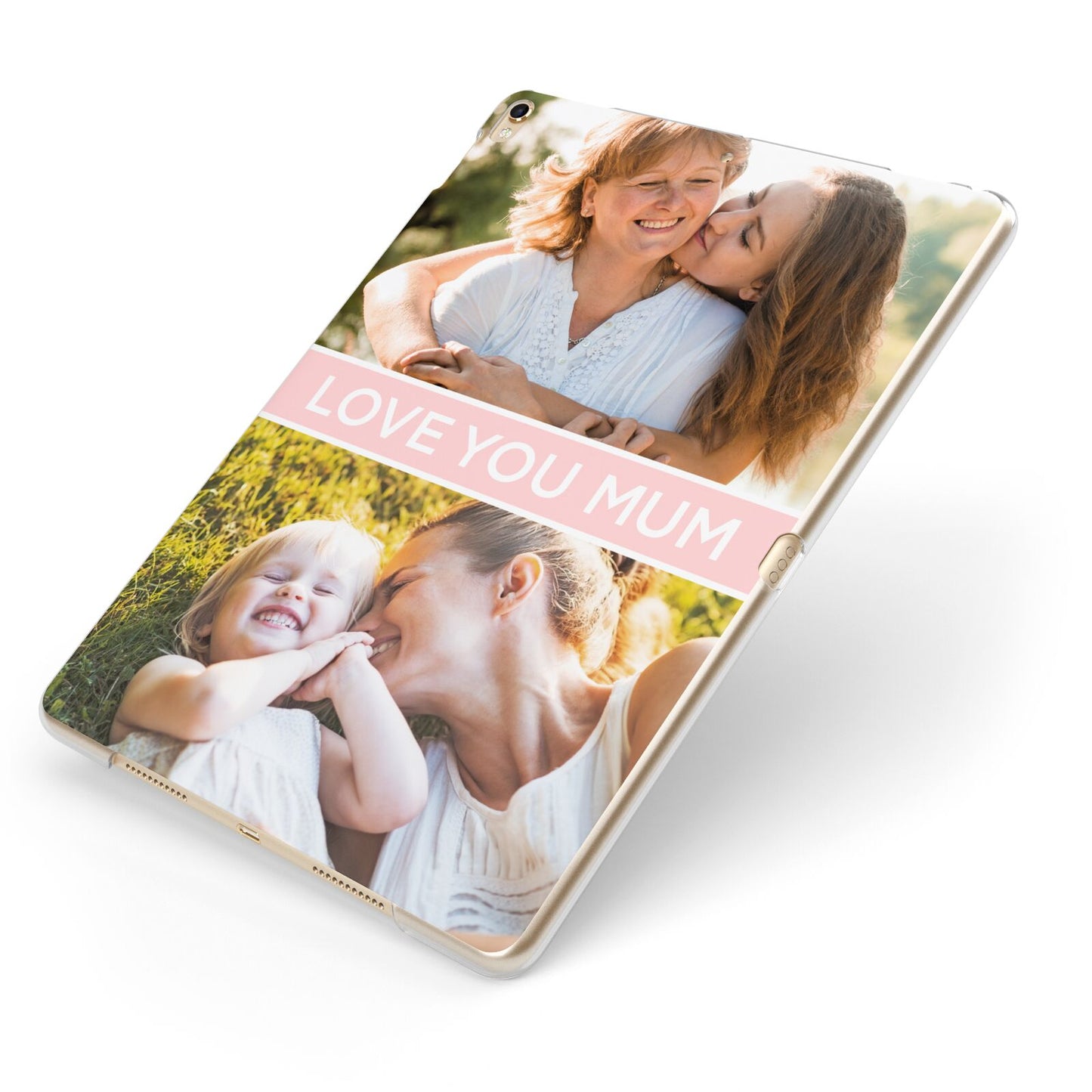 Pink Mothers Day Photos Apple iPad Case on Gold iPad Side View