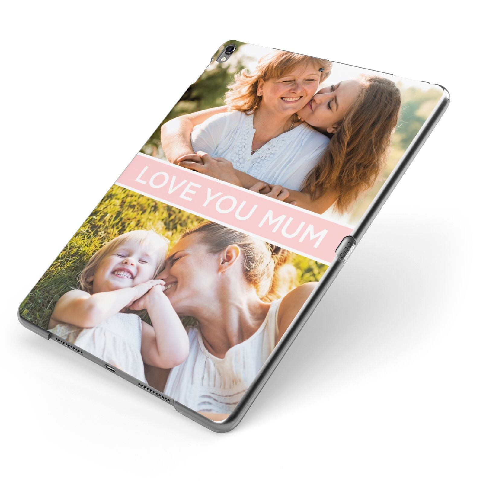 Pink Mothers Day Photos Apple iPad Case on Grey iPad Side View